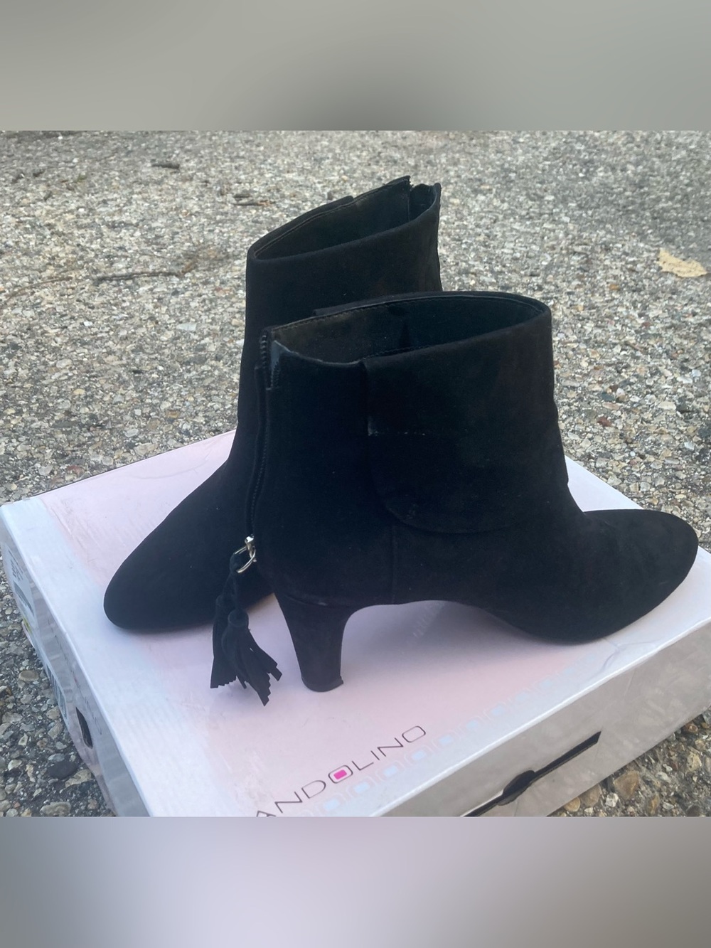 Bandolino Black Heeled Ankle Booties with Tassel Zip
